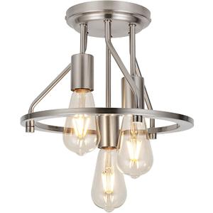 WILON Ceiling Light,Brushed Nickel Semi Flush Mount Light.3-Light Ceiling Light Fixtures Farmhouse Kitchen Light Industrial Hallway Light Fixtures E26 Socket Lamp for Hallway Kitchen Foyer