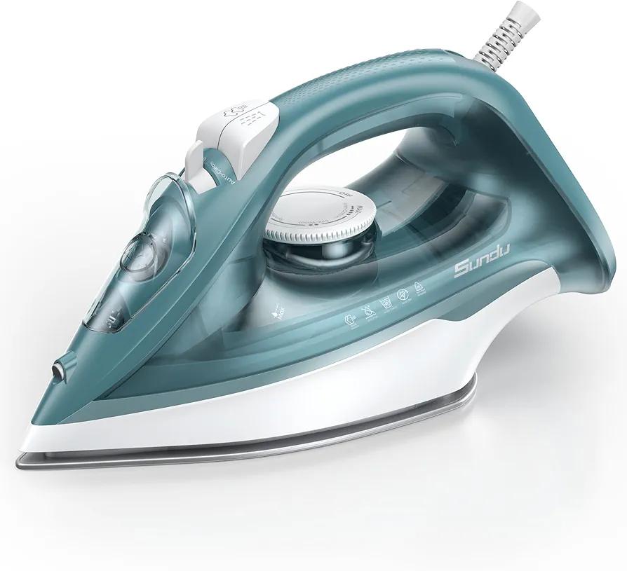 Burst steam Iron for Clothes - 1500W Iron with Ceramic Coated Soleplate, Rapid Heating, Self-Cleaning, Auto-Off, 11.84oz Water Tank, Precise Thermostat, Home Use Green