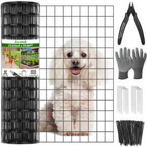 24 in x 59 Ft Welded Wire Fence Black PVC Coated Wire Mesh 2 x 3 in 14GA Garden Fence for Dog Border Fencing Roll Outdoor Animal Barrier Fence with U-Shape Hooks for Yard Plant Vegetable Protection