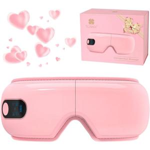 Eye Massager with Airbag Kneading,Constant Temperature Hot Compress, Multi-Frequency Vibration and Bluetooth Music (Blush Pink, Large)