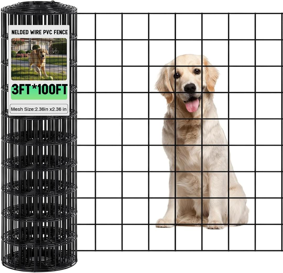Gisafai 16 Gauge Galvanized Welded Wire Fence 3 ft x 100 ft PVC Coated Hardware Cloth, 2.36" x 2.36" Mesh, Heavy Duty Garden Fencing Roll for Chicken, Dog Yard, Deer Cattle & Animal Protection(Black)