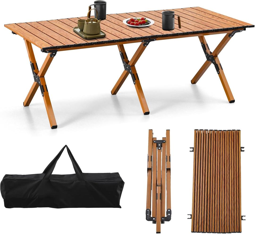 BOOSDEN Aluminum Roll-Up Camping Table, Low Picnic Table with Carry Bag, 47.24 x 23.62 x 17.7 inches