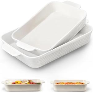 Jemirry Ceramic Baking Dish Set, Casserole Dishes for Oven, Square Porcelain Bakeware Set with Handles, Lasagna Baking pan for Cooking, Perfect for Baking and Serving, Housewarming, Halloween, Thanksgiving, Christmas, New Year-White