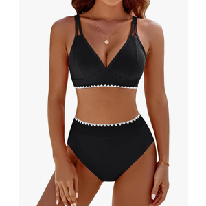 BMJL Women's Bikini Sets V Neck High Waisted Swimsuits Shell Stitched Cheeky Two Piece Bathing Suit, XL