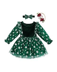 Renotemy Baby Girls Dress 3-6 Months Infant Flower Girl Dresses Winter Newborn Outfits Solid Green Ruffle Velvet Long Sleeve Tutu Dress Wedding Party Birthday Dresses 3 Month Baby Clothes for Girl