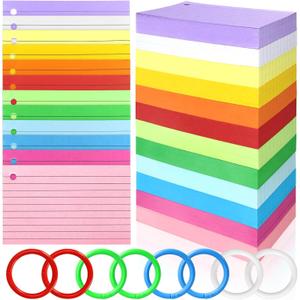 Tecmisse 1200 PCS Colorful Index Cards with Rings, Colored Flash Cards with Rings, 3 x 5 Inch Ruled Note Cards Flashcards Study Cards Notecards for Learning and office Supplies, 12 Colors