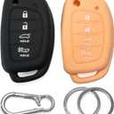 2-Pack Click&Fit Silicone Key Fob Covers Compatible with Hyundai Tucson 2015-18, Santa Fe 2013-2018, Sonata 2014-2019  Car Remote Key Shell Rubber Protector 4-Buttons, Black+Peach