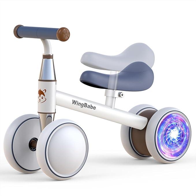 Baby Balance Bike for 1-2 Years Old Boys Girls (15-36in Height), Colorful Lighting 4 Silent Wheels Toddler Balance Bike with Adjustable Seat, Baby Bike Toddler 1st Birthday Gifts (Colorful Lighting-white)