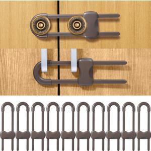 Jetec 10 Pieces Cabinet Locks for Babies, U-Shaped Proofing Drawers Safety Child Locks Adjustable, Easy to Use Childproof Latch for Knob Handle on Kitchen Door Storage Cupboard Closet (Brown)
