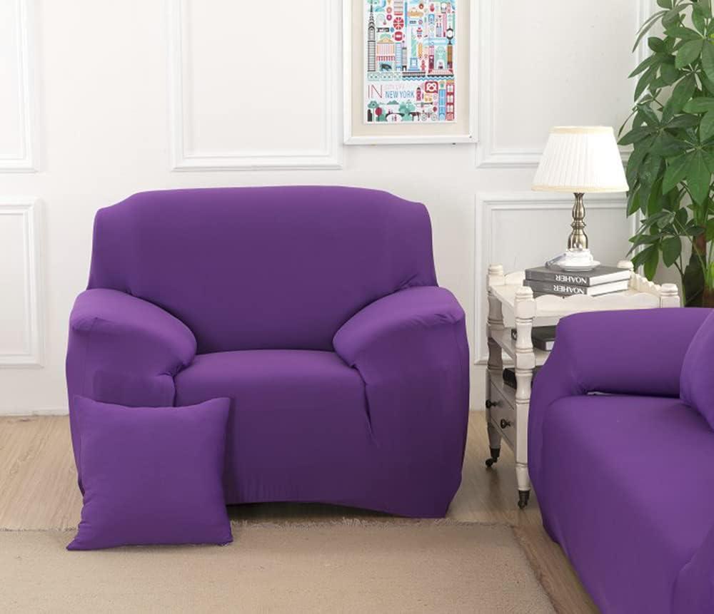 Sofa Cover,1 Piece for 1 2 3 4 Seater, Couch High Stretch Sofa Slipcover Non Slip Couch Cover with Elastic Bottom for Pets -Dark purple-1-seater, 75" ong