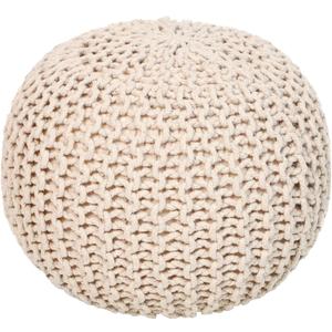 REDEARTH Round Pouf Ottoman - Cable Knitted Boho Poof - Home Dcor Cord Pouffe Handmade Circular Footrest for Living Room - Bedroom - Kids Bedroom - 100% Cotton Pouf (18" x 18" x 14") - Ivory (Natural)