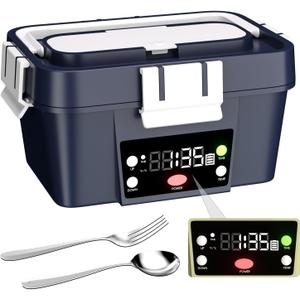 Gorgeous Cordless Electric Lunch Box, Smart Timer Auto Heating Lunch Box with Large Capacity, 10000mAh Rechargeable Food Warmer for Work, Car, Home, Leakproof Bento Container for Adults (Dark Blue)