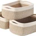 ICERZCZ Small Baskets for Organizing, Decorative Storage Baskets for Shelves, Storage Bins, Woven Baskets for Storage, Mini Basket for Nursery, 13"×8.5"×5.1" (3 Packs) Off White & Brown