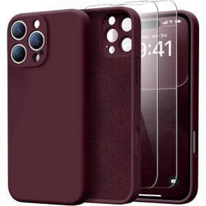 for iPhone 16 Pro Max Case with 2 Screen Protectors - Compatible with Magsafe - Upgraded Camera Protection - Liquid Silicone Protective Phone Case 6.9" for Women,Girls - Plums Color