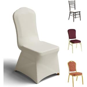 Trlyc 100 Pcs Spandex Chair Covers for Dining Chairs Stretch Polyester Dining Chairs Slipcovers for Wedding Party Decor Banquet Flat-Front Chair Cover (Ivory)