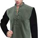 Men's Renaissance Costume, Pirate Shirt, Retro Lace-up Style for Medieval, Viking, Hippie and Halloween Cosplay (Green, XL)