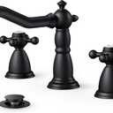 FORIOUS Bathroom Faucet 3 Hole, Matte Black Antique Bathroom Sink Faucet Two Handle, 8 inch Widespread Brass Bathroom Faucet with Metal Pop-up Drain & Supply Lines, Vintage Farmhouse Vanity Faucet Tap