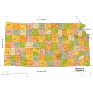Kansas ZIP Code Map with Counties - Large - 48" x 31.5" Laminated