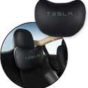 Car Headrest Neck Pillow Support Memory Foam Ergonomic Design Accessory for Driving Seat Fatigue Relief Compatible with Tesla Model S X 3 Y & Cybertruck - 1 Piece (Black Version 2)