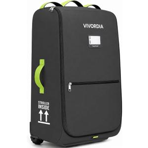 Stroller Travel Bag for Airplane,Compatible with UPPAbaby Vista V1/V2/V3,Cruz V1/V2/V3, Padded Gate Check Stroller Bag with Large Jagged Wheels, Reinforced Bottom, External Pocket (Black)