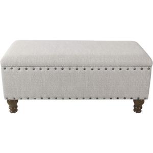 Homepop Home Decor | Upholstered Bench with Nailhead Trim | Large Ottoman with Storage for Living Room & Bedroom | Decorative Home Furniture, Gray Woven