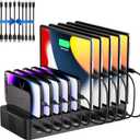 100W Charging Station for Multiple Devices, 10-Port USB Fast Charging Station with Adjustable Dividers & 10 Cables- Multi Device Organizer Charging Dock for iPhone, iPad, Tablets & More (Black)