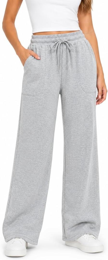 Women's Drawstring Waist Straight Wide Leg Sweatpants Casual Jogger Soft Pants with Pockets (Gray, XS)