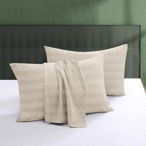 100% Egyptian Cotton Pillow Protectors Set of 4, 600 Thread Count King Size Bed Pillow Cases with Zipper, Sateen Weave Cooling Pillow Cases Quiet and Breathable Easy Care (4PCS, Stripe-Beige)