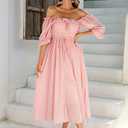 R.Vivimos Women Summer Half Sleeve Cotton Ruffled Vintage Elegant Backless A Line Flowy Long Dresses (Small, Pink#2)