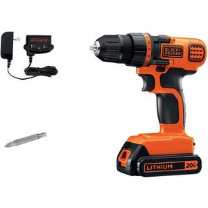 BLACK+DECKER 20V MAX Cordless Drill and Driver, 3/8 Inch, With LED Work Light, Battery and Charger Included (LDX120C)
