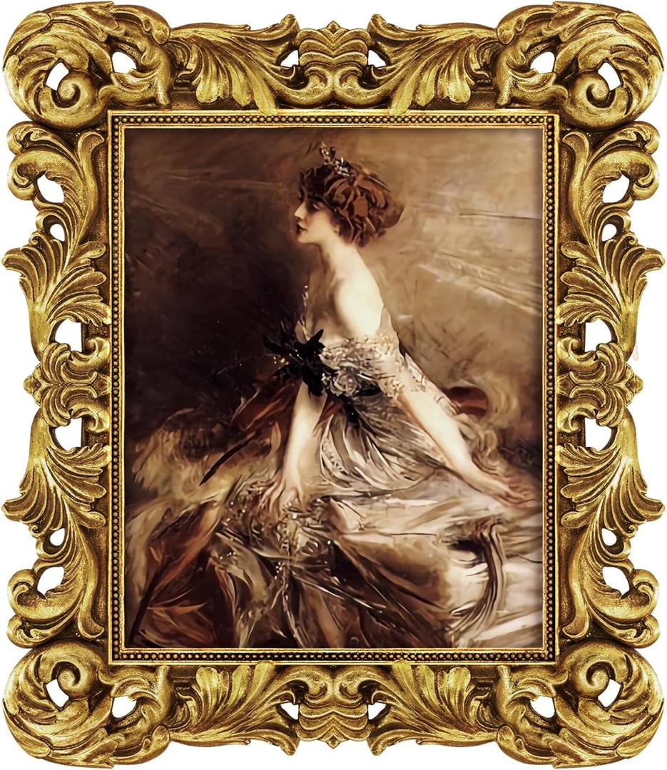 8x10 Picture Frame Gold Ornate Victorian Picture Frames Baroque Vintage Antique for Wall or Tabletop Display, Fits 8x10 or 5x7 Photo with Mat