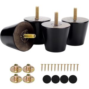 Furniture Feet 2 Inch Black Replacement Legs for Chair Dresser Ottoman Cabinet Set of 4 Screw in Tiny Small Wood Legs Predrilled M8 Bolt