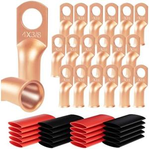 20pcs 4 Awg - 3/8" Sanuke Wire Lugs Ring Terminal Connectors Ends Heavy Duty for Battery Cable Lug Wire Electrical Eyelets with 3:1 Dual Wall Adhesive Heat Shrink