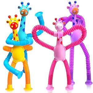 Giraffe Sensory Travel Toys 4Pcs Easter Basket Gifts for Classroom Toddler Girls Year Old Ages 2 3 4 5 6 7 8, Suction Airplane Autism Pop Tube Fidget Toys Autistic Stocking Stuffer Valentines Day