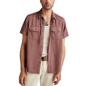 Lucky Brand Men's Short Sleeve Double Weave Utility Shirt (Medium, Twilight Mauve)