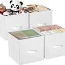 Cube Storage Bins, 11 Inch Fabric Organizers with Handles - Foldable Collapsible Storage Cubes for Shelves, Bedroom, Closet, Cabinet, Bookcase, or Office (White, Pack of 4)