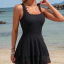 Charmo Women One Piece Swimdress Tummy Control Swimsuits Full Coverage Bathing Suit Modest Mesh Sheer Swim Skirt (Black, XL)