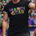 Mardi Shirt for Men Glitter Mask Graphic Festival T Shirt Tuesday Carnival New Orleans Party Tee Tops(P1,M)
