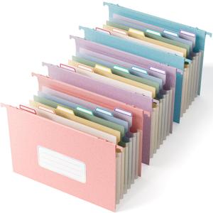 Wheat Straw Expanding Hanging File Folders,7-Pocket Accordion Organizer with 1.2" Expansion, Large-Capacity Letter Size for Filing Cabinet, 100% BPA Free, 3-Pack (Pink, Blue, Purple)