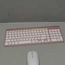 FENIFOX Wireless Keyboard and Mouse, Ergonomic Silent Quiet Compact Full Size with Number Pad Low Profile Soft Portable Compatible Mac PC Laptop Tablet Notebook Windows XP MacBook - Pink Rose Gold