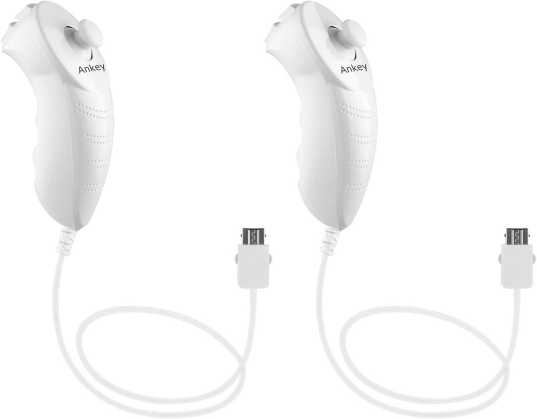 2 Pack Nunchuck Controller Remote Replacement for Nintendo Nunchuk Wii Wii U Console White