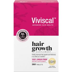 Viviscal Hair Growth Supplements for Women, Thicker Fuller Hair Support for Thinning Hair and Hair Loss, with Biotin and Marine Collagen, Drug-Free, 180 Tablets, 90-Day Supply