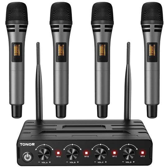 TONOR TW360 Wireless Microphone System with 4x10 Channel Cordless Handheld Microphone