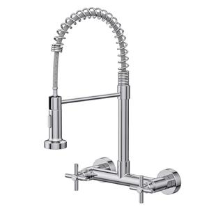 Wall Mount Faucet, Hurran Kitchen Faucet, 8 Inch Utility Sink Faucet with 2 Functions Sprayer, Commercial Kitchen Sink Faucet Dual Handles for Laundry Room Restaurant Compartment Sink (Chrome)