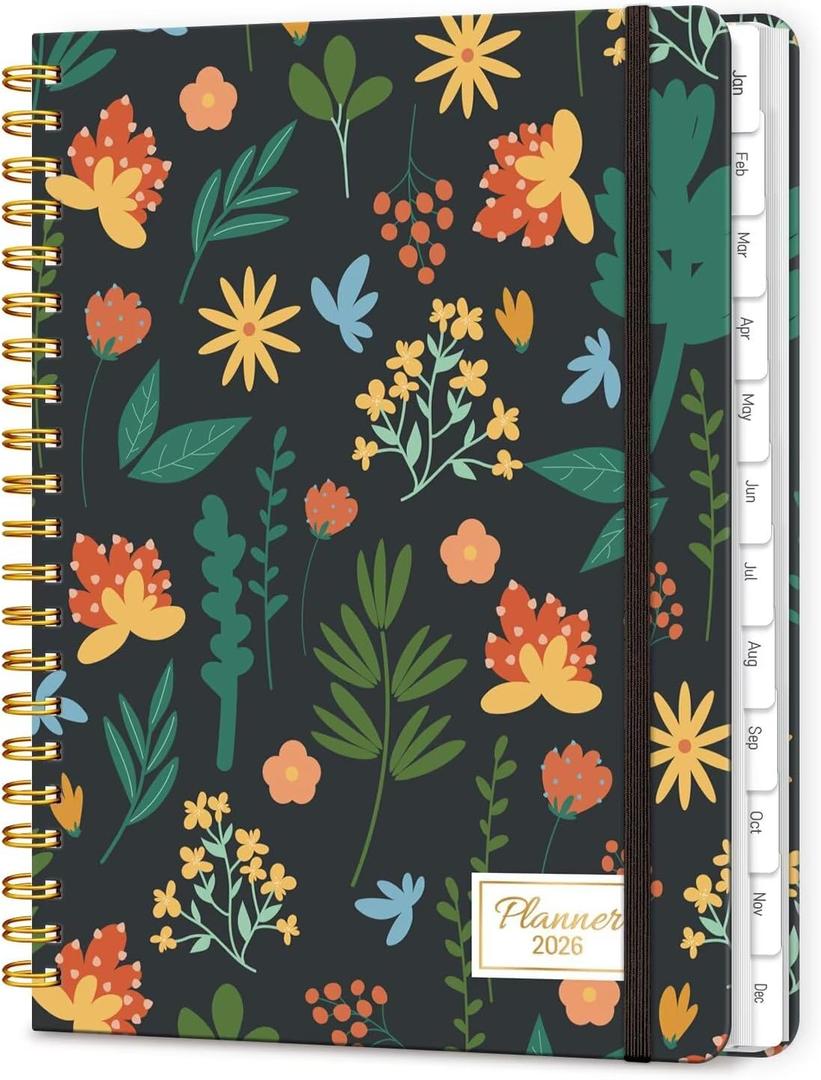 2 x 2026 Planner, A5 Weekly and Monthly Planners with Tabs, Spiral Bound Daily Calendar 2026 Planner, Agenda Organizers from Jan. to Dec., Hardcover Habit Tracker Journal 6.18" x 8.5"(Orange Flower)