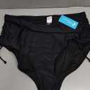 JOYBIK Women's High Waisted Full Coverage Bikini Bottoms Tummy Control Adjustable Drawstring Swim Bottoms Size 2XL, Black