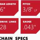 KAKEI 6 Inch Chainsaw Chain 3/8" LP Pitch .043" Gauge 28 Drive Links Fits Kobalt KPS1024A-03, Remington RM0612P, Craftsman CMCCSL621D1 (3 Chains) - Semi Chisel