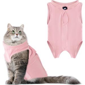 Cat Recovery Suit Anti Licking, Cat Surgery Recovery Suit Female Cats Kitten Onesie After Spay, Cone of Shame Alternative, Post- Surgery Kitten Surgical Clothes for Abdominal Wounds(Pink,M)