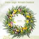 32" Spring Summer Wreath for Front Door Extra Large Fake Floral Wreath with Eucalyptus Leaves, Lavender and Daisy for Window Farmhouse Festival Holiday Party Wedding Home Seasonal Decor