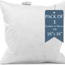 Pillowtex 16x16 White Duck Feather & Down Pillow Inserts, Pillow Forms for Couches or Bedrooms, Decorative Sham Stuffers